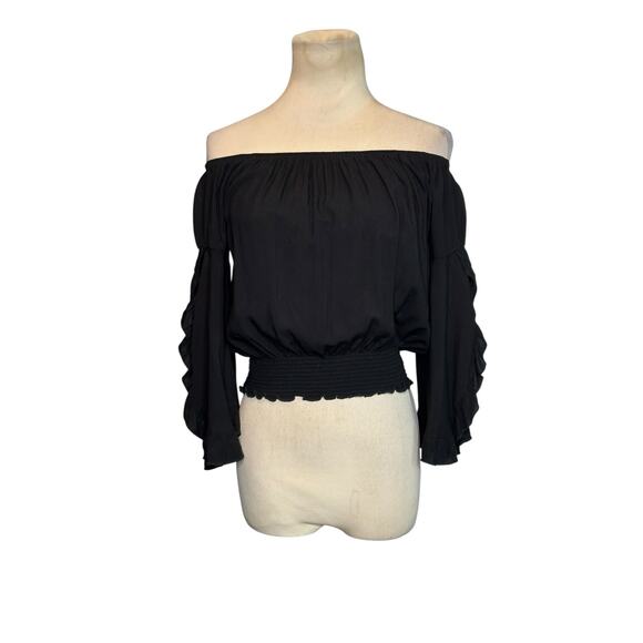 Living Doll black off shoulder boho top size Small - Picture 14 of 14